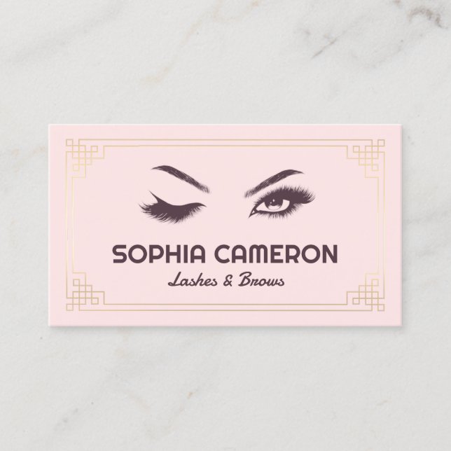 Tarjeta De Visita Lash Extension Brows Artist Pink and Gold (Anverso)