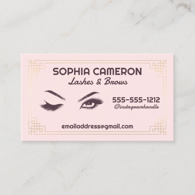 Tarjeta De Visita Lash Extension Brows Artist Pink and Gold (Anverso)