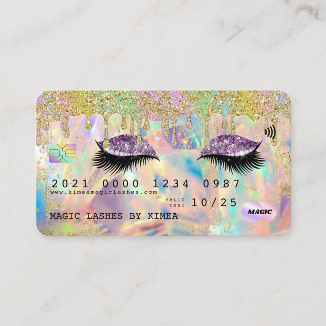 Tarjeta De Visita Lash Extensions Purpurina Drip Holographic Credit (Anverso)