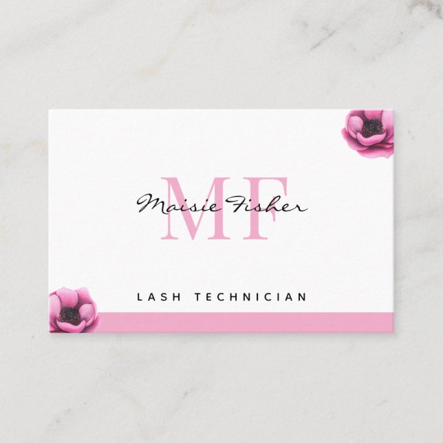 Tarjeta De Visita Lash Extensions QR Code Monogram Eyelash Tech (Anverso)