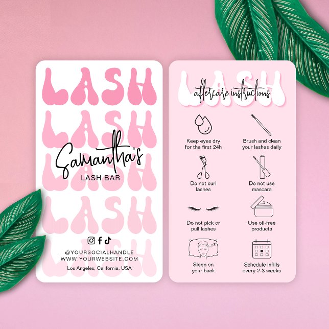 Tarjeta De Visita Lash rosado a la moda Instrucciones de poscuidado  (Subido por el creador)