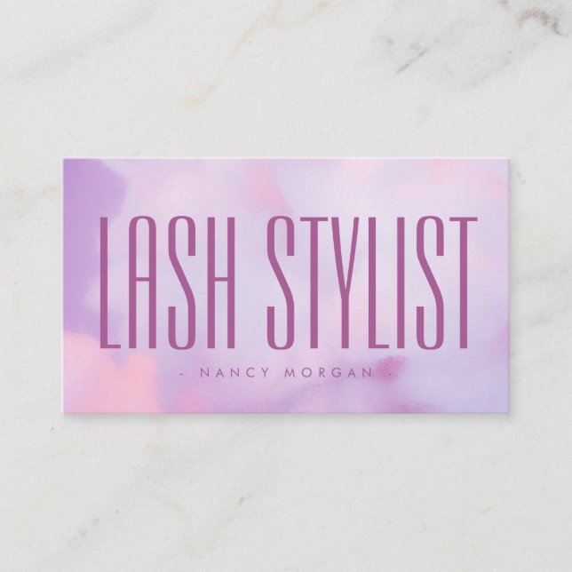Tarjeta De Visita Lash Stylist Purple Pastel Holográfico  (Anverso)
