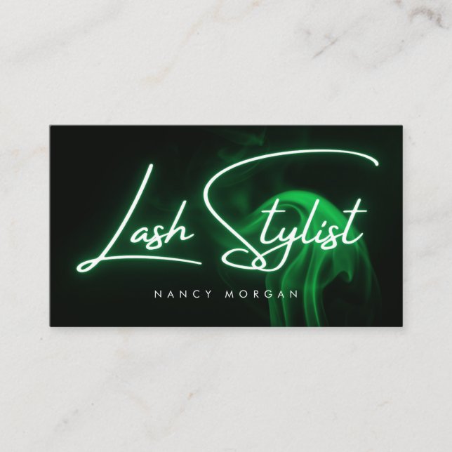 Tarjeta De Visita Lash Stylist Typography Green Neon  (Anverso)