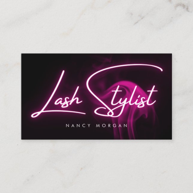 Tarjeta De Visita Lash Stylist Typography Pink Neon  (Anverso)