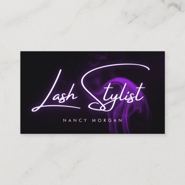 Tarjeta De Visita Lash Stylist Typography Purple Neon  (Anverso)