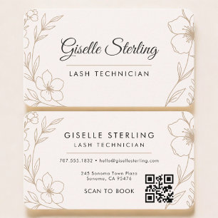 Tarjeta De Visita Lash Tech Floral Código QR Profesional