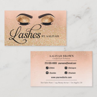 Tarjeta De Visita Lash Tech Gold Glam Purpurina Ojos Salón De Bellez