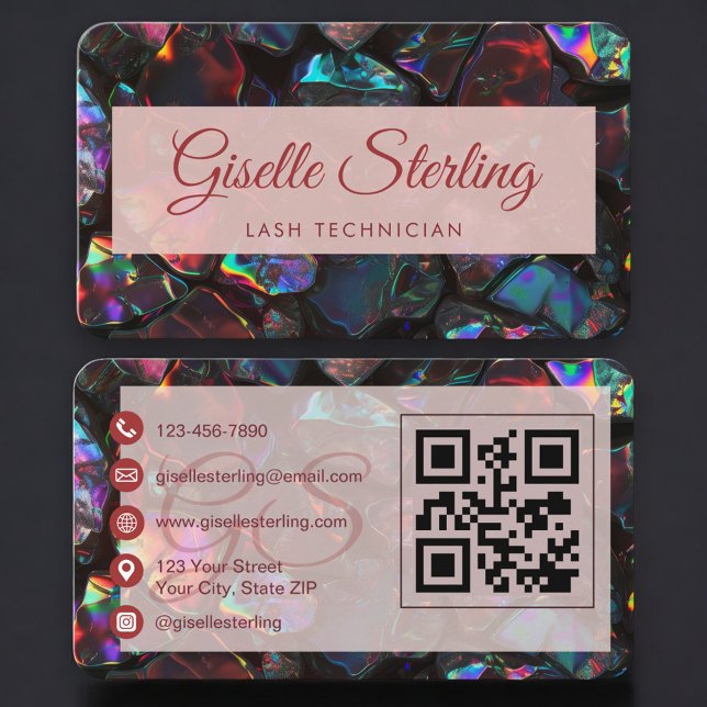 Tarjeta De Visita Lash Tech Opal Black QR Code (Subido por el creador)