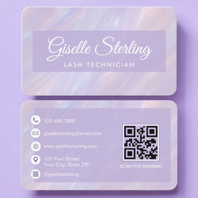 Tarjeta De Visita Lash Tech Opal Holográfico Código QR Profesional (Subido por el creador)