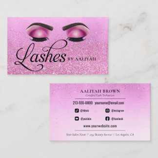 Tarjeta De Visita Lash Tech Pink Glam Purpurina Ojos Salón De Lujo