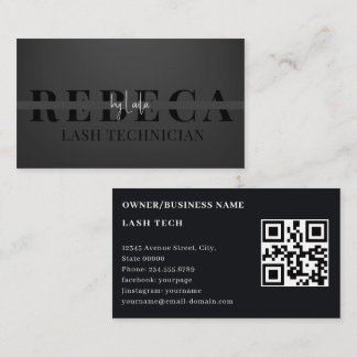 Tarjeta De Visita Lash Tech Salon Photo Black Luxury QR Code