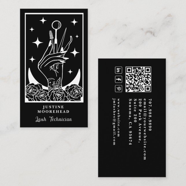 Tarjeta De Visita Lash Tech Tarot Card Black Business Card (Anverso / Reverso)