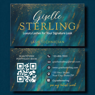 Tarjeta De Visita Lash Technician Dark Opal Glam Código QR moderno