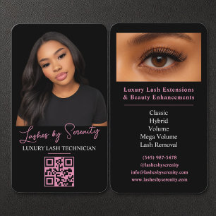 Tarjeta De Visita Lash Technician QR Código Belleza rosa negro de lu