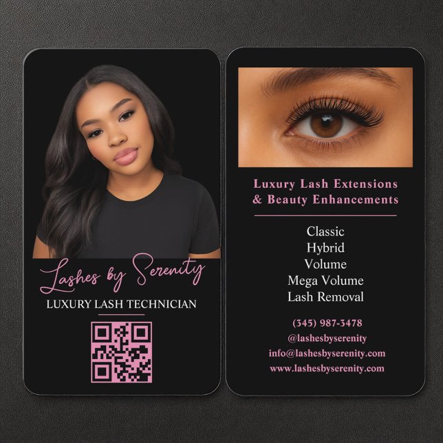 Tarjeta De Visita Lash Technician QR Código Belleza rosa negro de lu (Subido por el creador)
