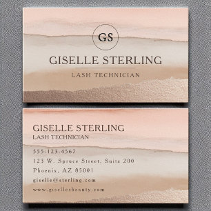 Tarjeta De Visita Lash Technician Rosa Gold Rubor Beige Watercolor