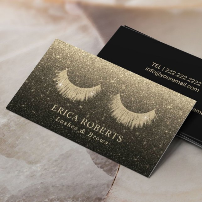 Tarjeta De Visita Lash Technician Salón Moderno de Purpurina Negro y (Subido por el creador)