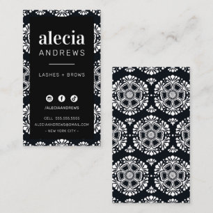 Tarjeta De Visita LASHES & BROWS elegantes de color blanco negro