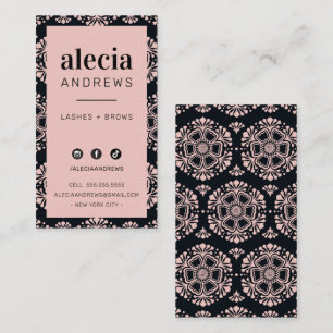 Tarjeta De Visita LASHES & BROWS elegantes negro rosa negro