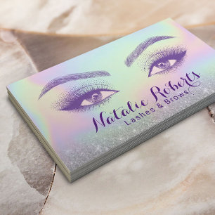 Tarjeta De Visita Lashes & Brows Pastel Holographic Beauty Salon SPA
