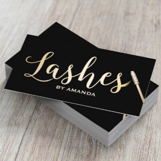 Tarjeta De Visita Lashes Makeup Artist Modern Black & Gold