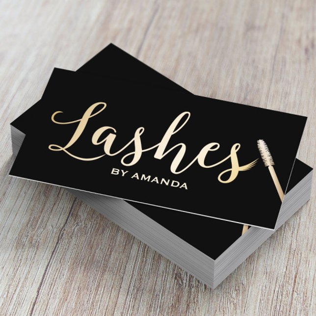Tarjeta De Visita Lashes Makeup Artist Modern Black & Gold (Subido por el creador)