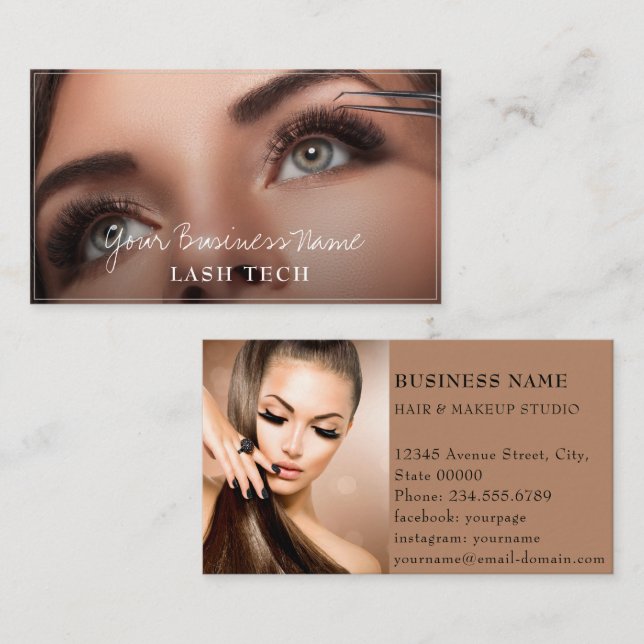 Tarjeta De Visita Lashes Makeup Nail Tech Aesthetic Modern (Anverso / Reverso)