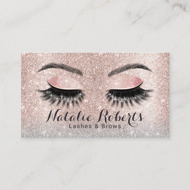 Tarjeta De Visita Lashes Salon Eyelash Extensiones Rubor Rosa Gold (Anverso)