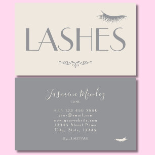 Tarjeta De Visita Lashes Tech Beige Minimalista Salón de Crema