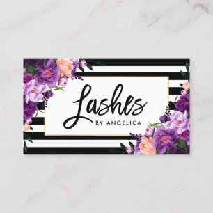 Tarjeta De Visita Latigazos florales púrpuras de la escritura del
