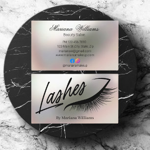 Tarjeta De Visita latigazos, maquillador elegante plateado metálico