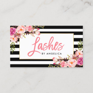 Tarjeta De Visita Latigazos rosados florales de la escritura del