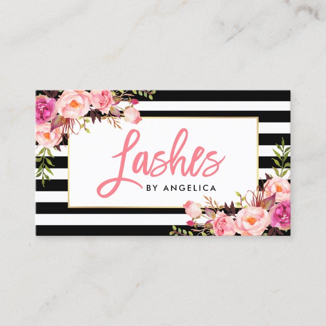 Tarjeta De Visita Latigazos rosados florales de la escritura del (Anverso)