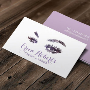 Tarjeta De Visita Latigazos y artista de maquillaje púrpura elegante