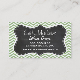 Tarjeta De Visita Laurel Green Chevron Stripes; Chalkboard look