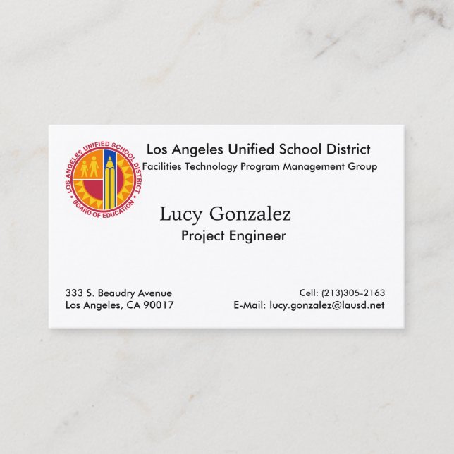 Tarjeta De Visita LAUSD Business Card (Anverso)