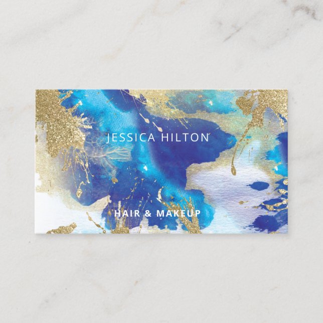 Tarjeta De Visita Lavado de acuarela elegante y purpurinoso de oro (Anverso)