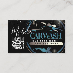 Tarjeta De Visita Lavado de Auto Móvil Detalle - Código QR del Logot