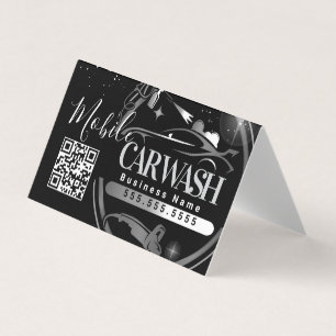 Tarjeta De Visita Lavado de Auto Móvil Detalle - Código QR del Logot