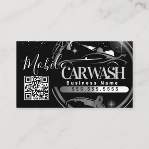 Tarjeta De Visita Lavado de Auto Móvil Detalle - Código QR del Logot