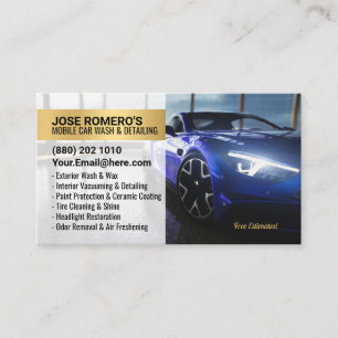 Tarjeta De Visita Lavado de Auto Profesional Mobil Azul y Detallado 