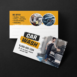 Tarjeta De Visita Lavado de Autos Detallado Encerado Automotriz Blan