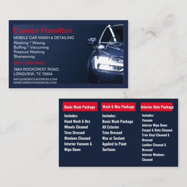 Tarjeta De Visita Lavado de coche móvil de presión decreciente lavad (Anverso / Reverso)