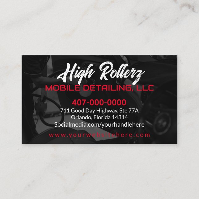 Tarjeta De Visita Lavado de coche móvil Detailing Presión Lavadora B (Anverso)