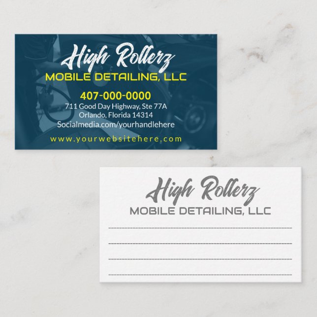 Tarjeta De Visita Lavado de coche móvil Detailing Presión Lavadora B (Anverso / Reverso)