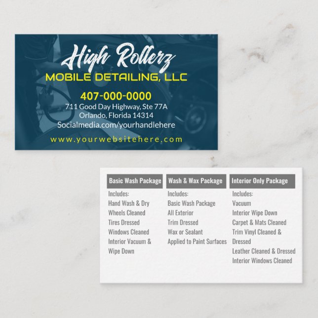 Tarjeta De Visita Lavado de coche móvil Detailing Presión Lavadora B (Anverso / Reverso)