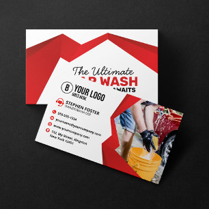 Tarjeta De Visita Lavado de Coche Rojo Moderno Detallado de Autos Cu