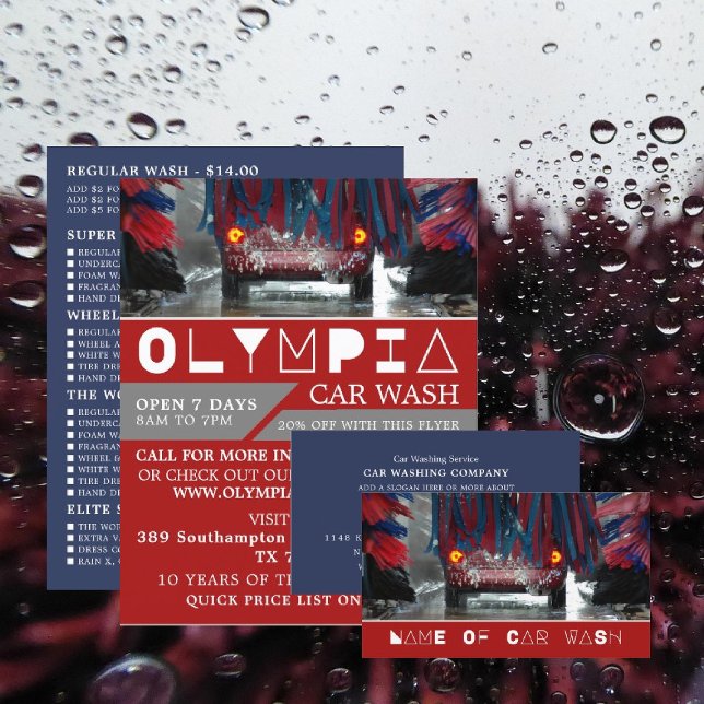 Tarjeta De Visita Lavado de coches rojo y azul, servicio de limpieza (Subido por el creador)