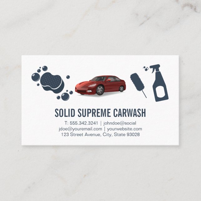 Tarjeta De Visita Lavado de coches y desconexión | Automobile Red Ca (Anverso)