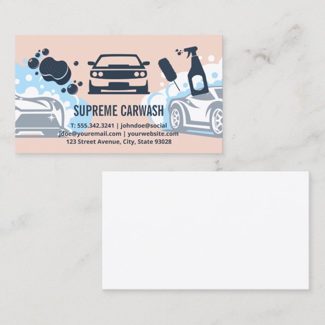 Tarjeta De Visita Lavado de coches y desconexión | Soap Bubbles (Anverso / Reverso)